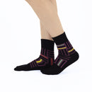 Person wearing long black Tabi Socks " Sankuzushi ", right side view