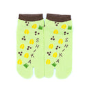Front view of short green Tabi Socks " Shika-no Ashiato "