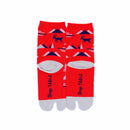 Back view of long red Tabi Socks " Mikasayama "– children's size