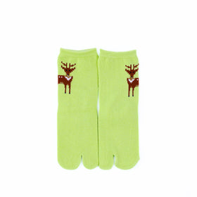 Front view of long green Tabi Socks " Pixel Shika "– children's size