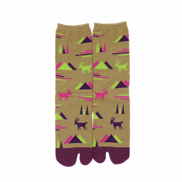 Front view of long khaki Tabi Socks " Mikasayama "