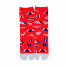 Front view of long red Tabi Socks " Mikasayama "