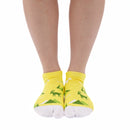 Person wearing short yellow Tabi Socks " Mikasayama ", front view