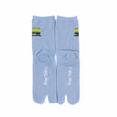 Back view of long blue Tabi Socks " Pixel Densha "