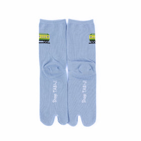 Back view of long blue Tabi Socks " Pixel Densha "