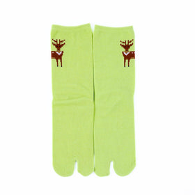 Front view of long green Tabi Socks " Pixel Shika "