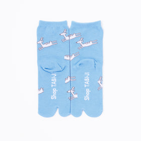 Back view of long blue Tabi Socks " Shika Origami "– children's size