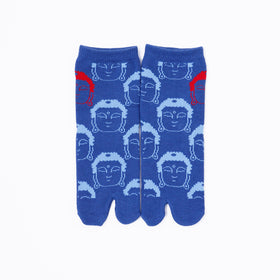 Front view of long blue Tabi Socks " Kamakura Daibutsu "– children's size