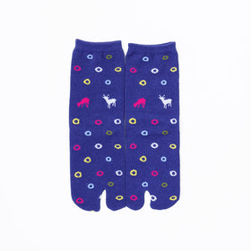 Front view of long blue Tabi Socks " Shika & Wa "– children's size