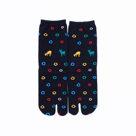 Front view of long black Tabi Socks " Shika & Wa "– children's size