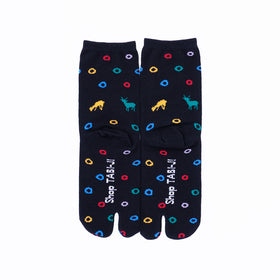Back view of long black Tabi Socks " Shika & Wa "– children's size