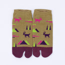 Front view of short khaki Tabi Socks " Mikasayama "