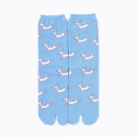 Front view of long blue Tabi Socks " Shika Hashiru "