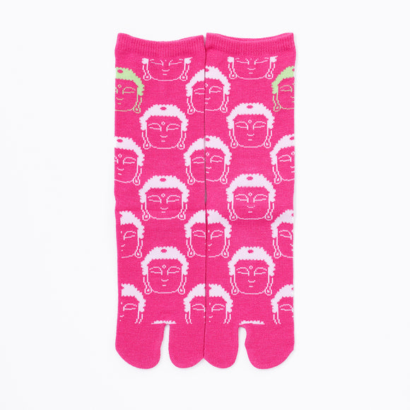 Front view of long pink Tabi Socks " Kamakura Daibutsu "