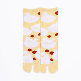 Front view of long yellow Tabi Socks " Hato "