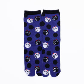 Front view of long navy Tabi Socks " Maneki Neko "