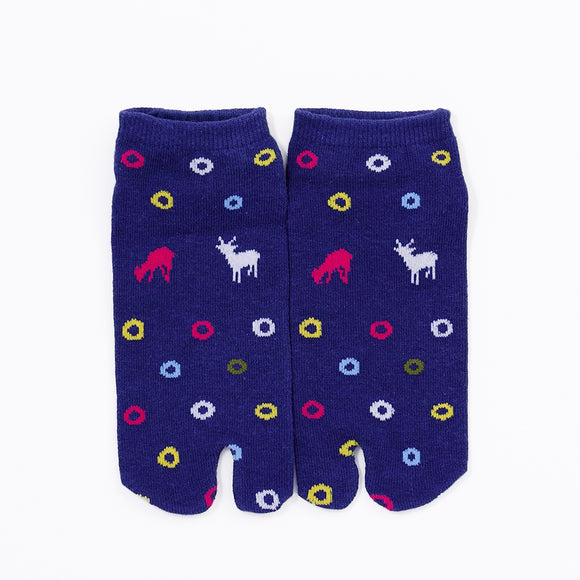 Front view of short blue Tabi Socks " Shika & Wa "