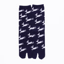 Front view of long navy Tabi Socks " Shika Hashiru "