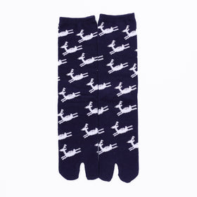 Front view of long navy Tabi Socks " Shika Hashiru "