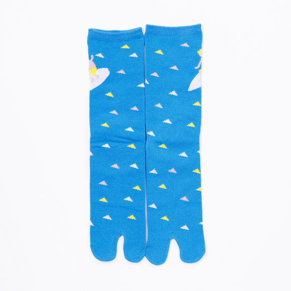 Front view of long blue Tabi Socks " Surfer "