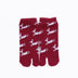 Front view of short red Tabi Socks " Shika Hashiru "