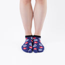 Person wearing short navy Tabi Socks " Tai ", front view
