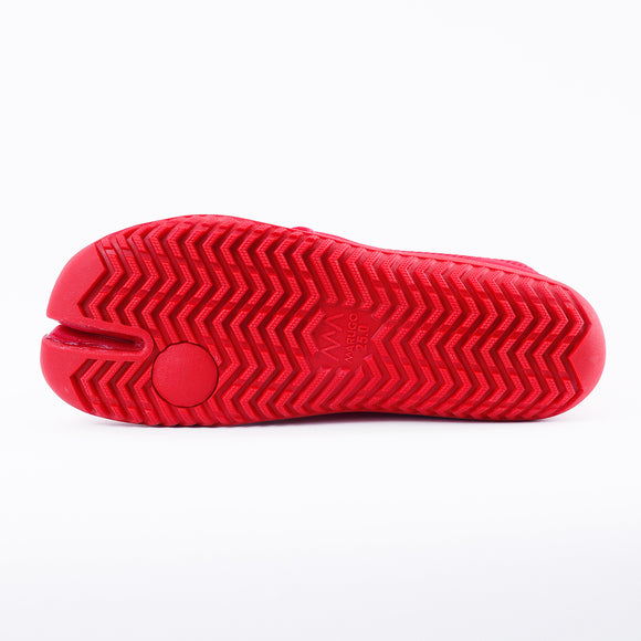 Outsole view of red Tabi Shoes "SPORTS JOG Ⅱ"