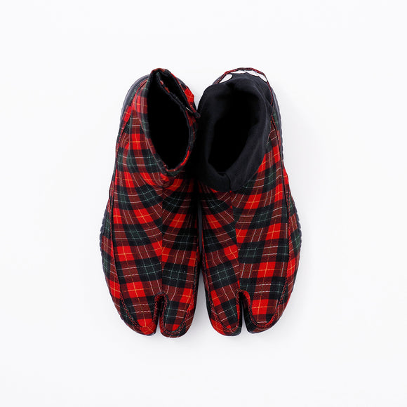 Top view of red Tabi Shoes " CHEKER "